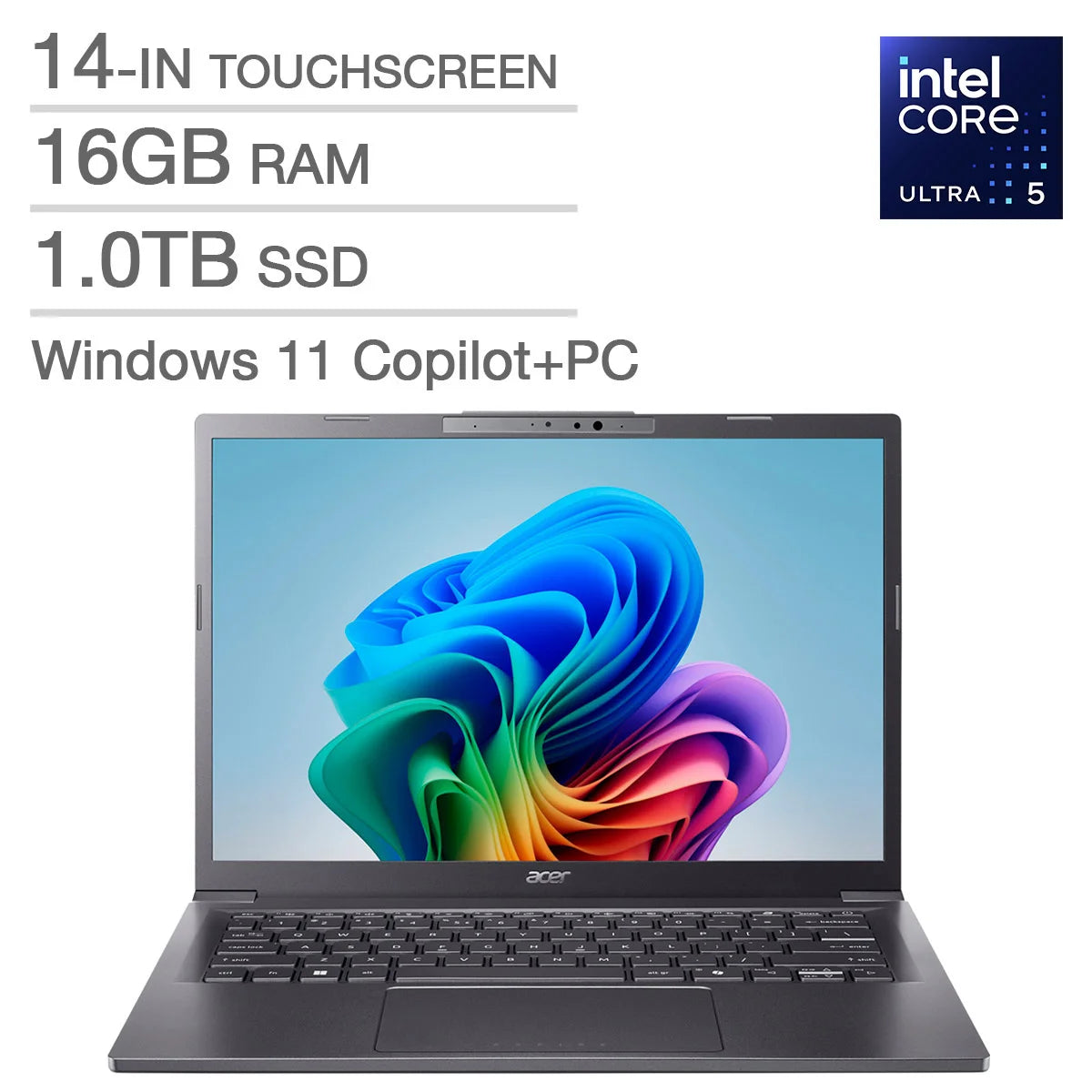 Acer Aspire 14 AI Copilot+ PC, 14.0-in Laptop, Intel Core Ultra 5 226V- 16 GB RAM, 1TB SSD