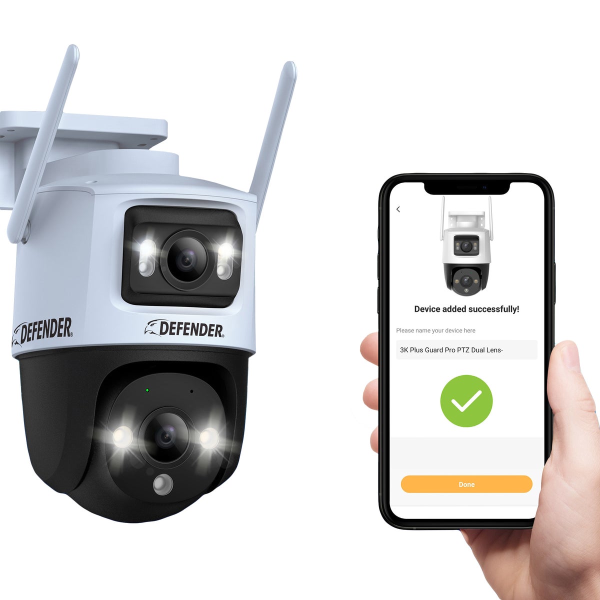 Defender AI POWERED Guard Pro 3K PLUS Dual Lens PTZ Wi-Fi Plug-in Security Cameras, 2 Pack