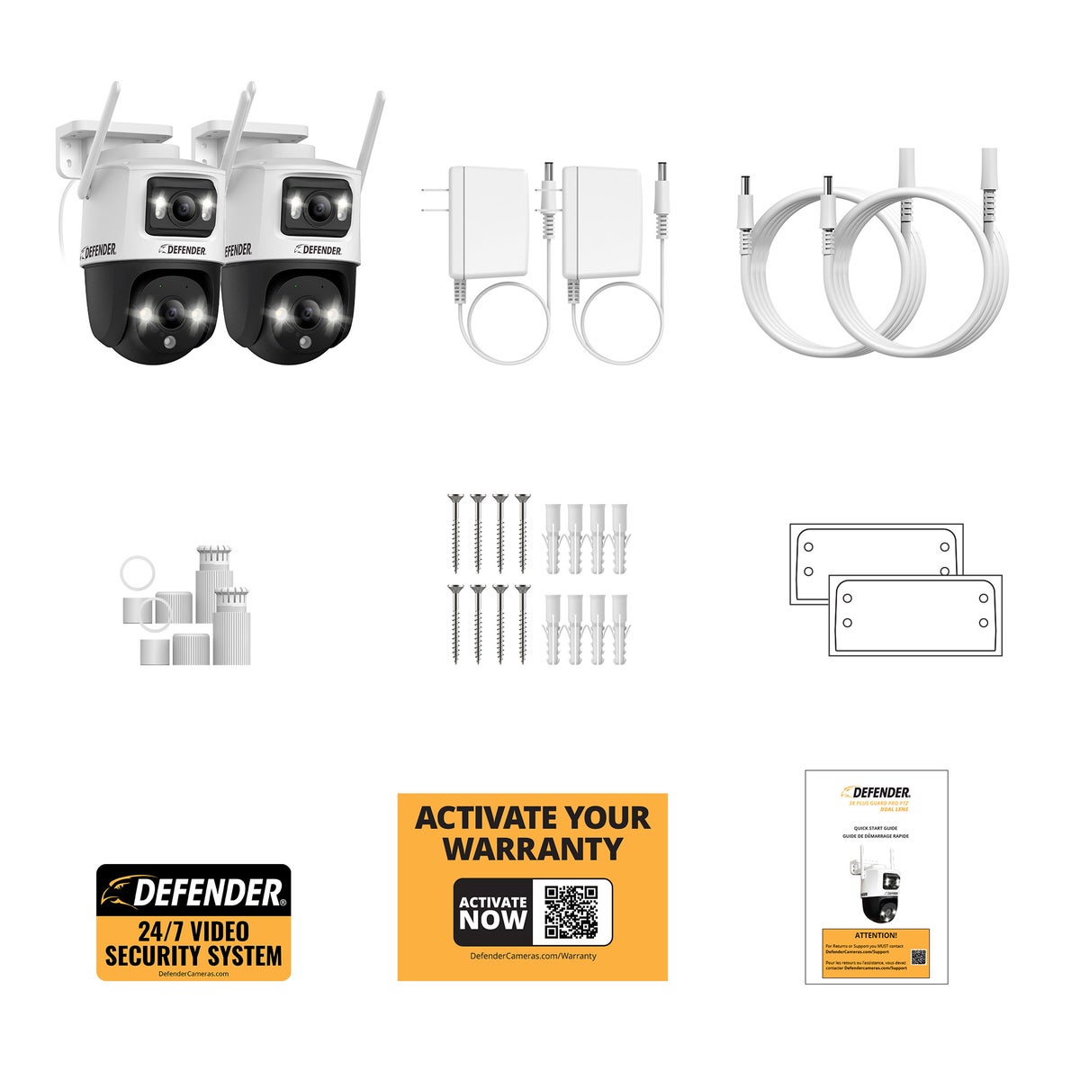 Defender AI POWERED Guard Pro 3K PLUS Dual Lens PTZ Wi-Fi Plug-in Security Cameras, 2 Pack