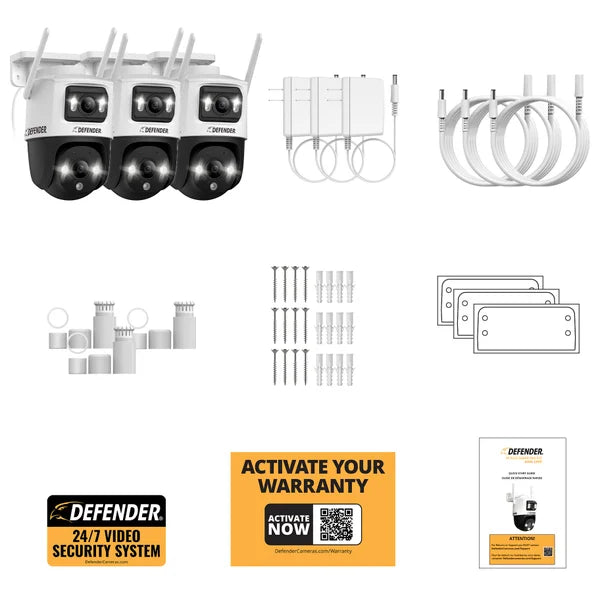 Defender AI POWERED Guard Pro 3K PLUS Dual Lens PTZ Wi-Fi Plug-in Security Cameras, 3 Pack