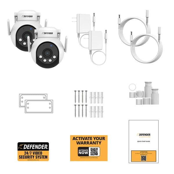 Defender AI POWERED 4K Everwatch PTZ 360 Degree Wi-Fi Outdoor Plug-in Power Security Camera, 2-pack