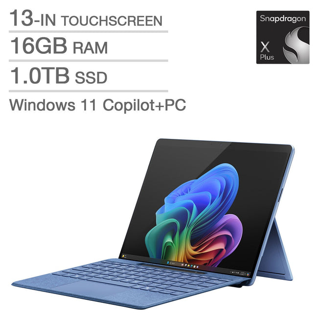 Microsoft Surface Pro Copilot+ PC 13-in. Touchscreen Laptop Bundle, Qualcomm Snapdragon X Plus – 16GB RAM, 1TB SSD, Qualcomm Adreno graphics