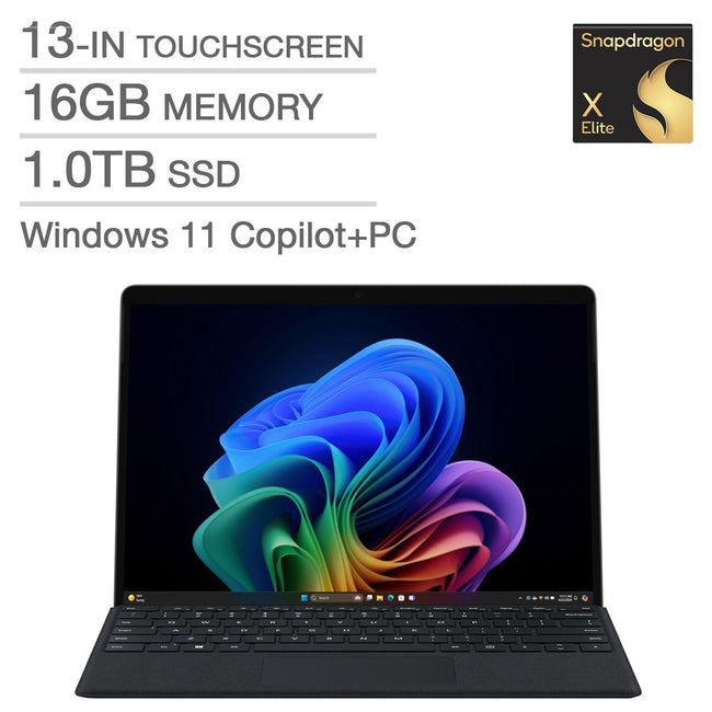 Microsoft Surface Pro Copilot+ PC 13-in. Touchscreen OLED Laptop Bundle, Qualcomm Snapdragon X Elite – 16GB RAM, 1TB SSD, Qualcomm Adreno graphics