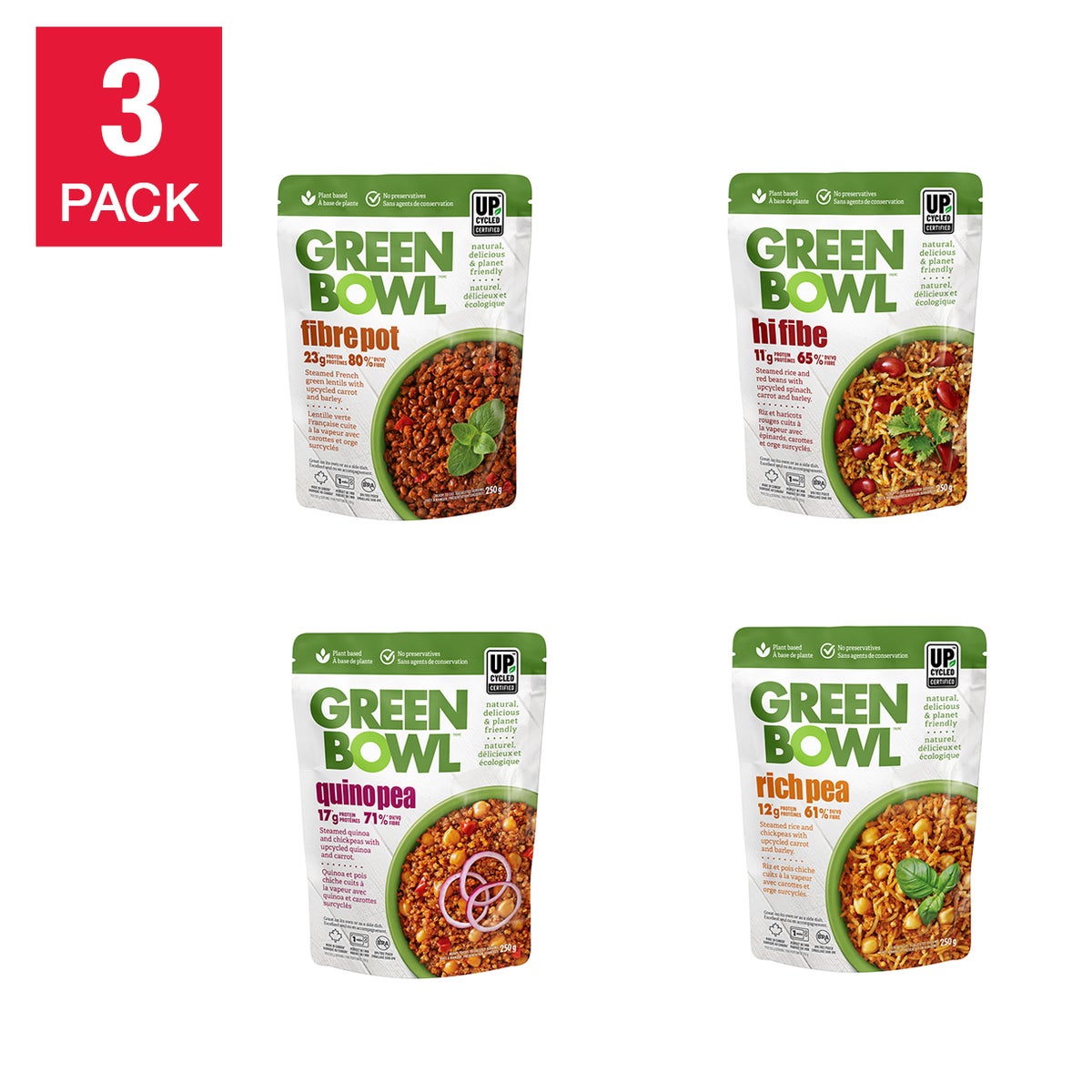 Green Bowl Vegan Meal Variety Pack, 12 × 250 g