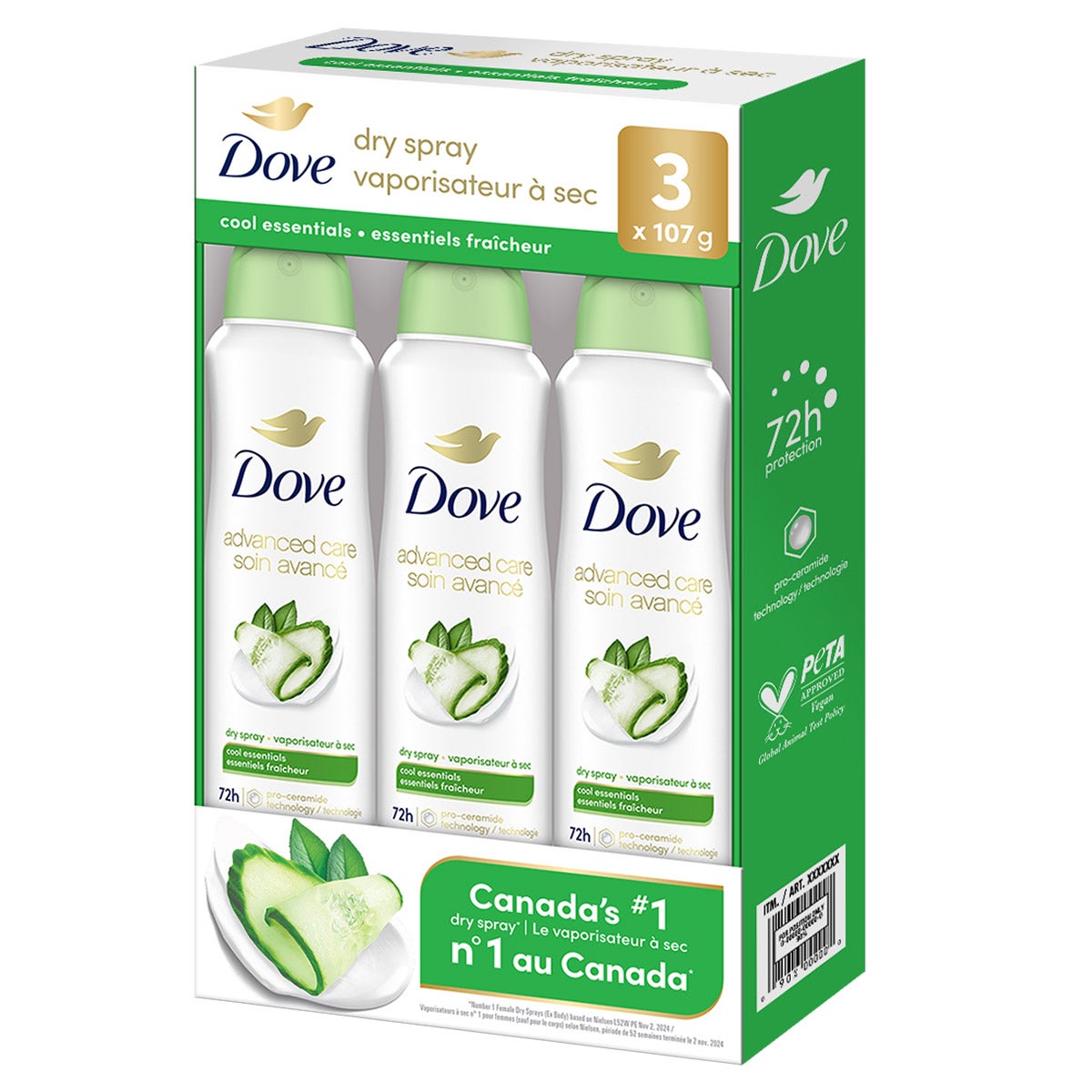 Dove Advanced Care Cool Essentials Dry Spray Antiperspirant 3 x 107g