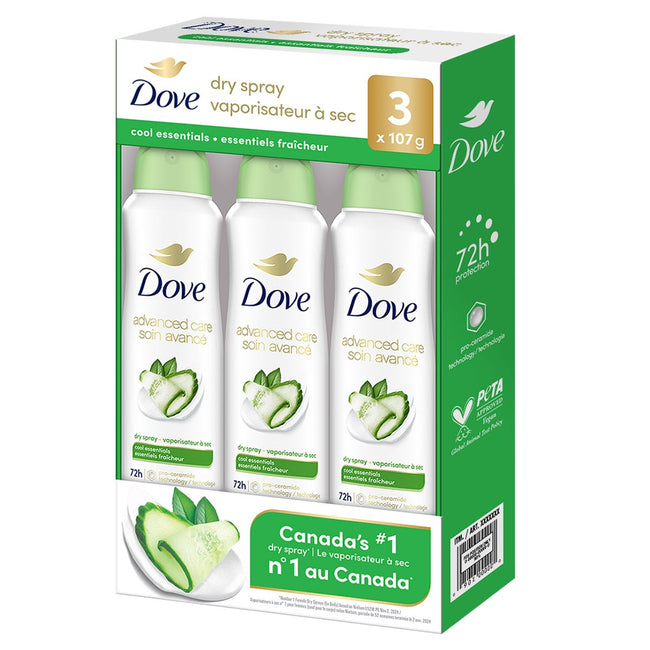 Dove Advanced Care Cool Essentials Dry Spray Antiperspirant 3 x 107g