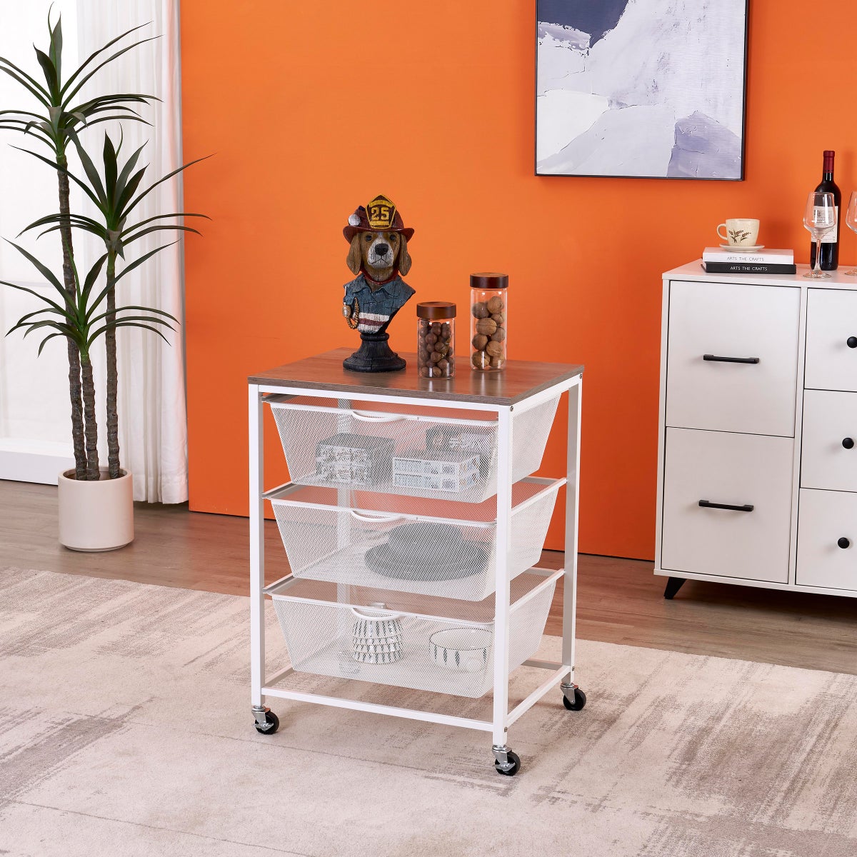 Edifice Mesh Rolling Cart, 3 Baskets