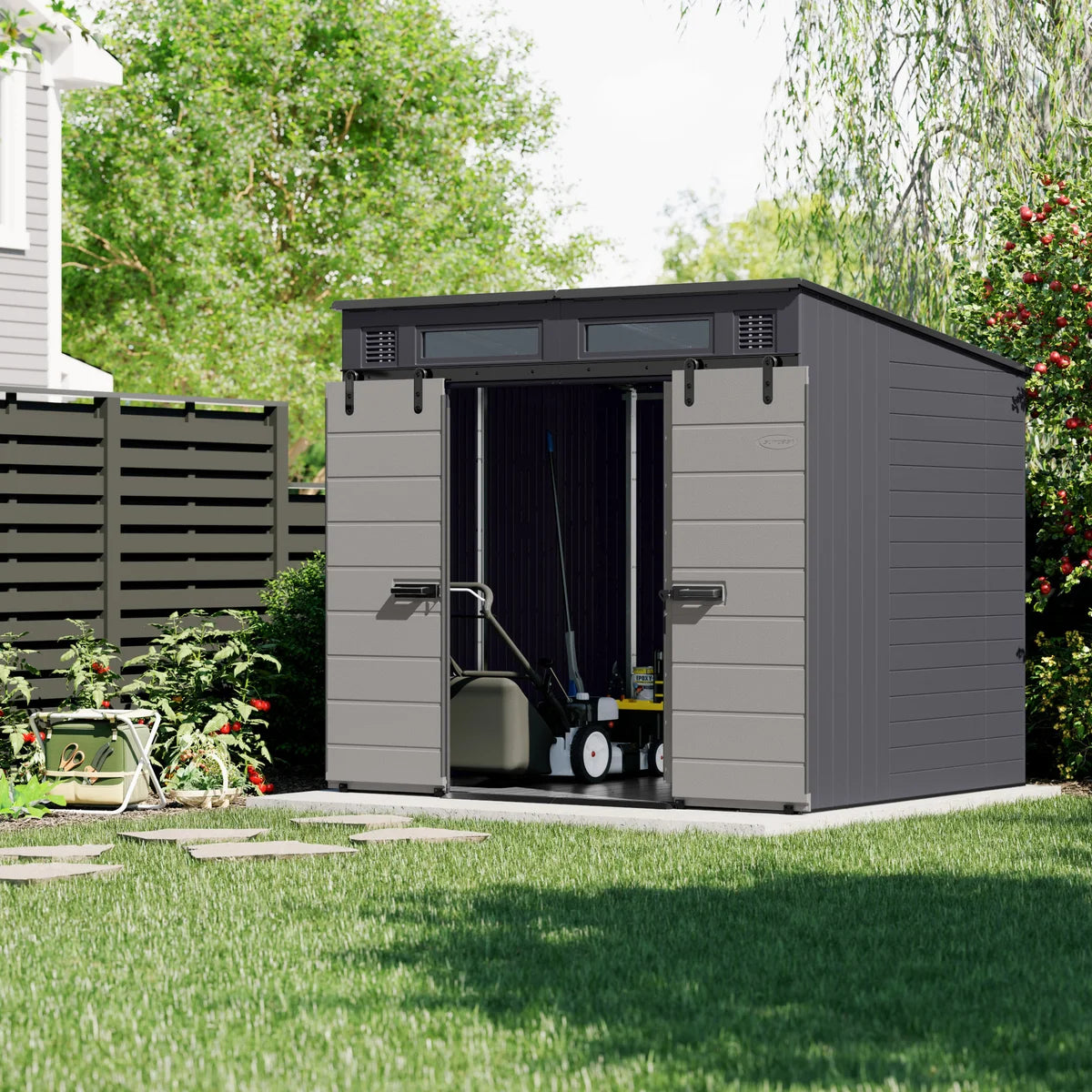 Suncast Modernist 8 ft. x 7 ft. Dual Barn Door Storage Shed