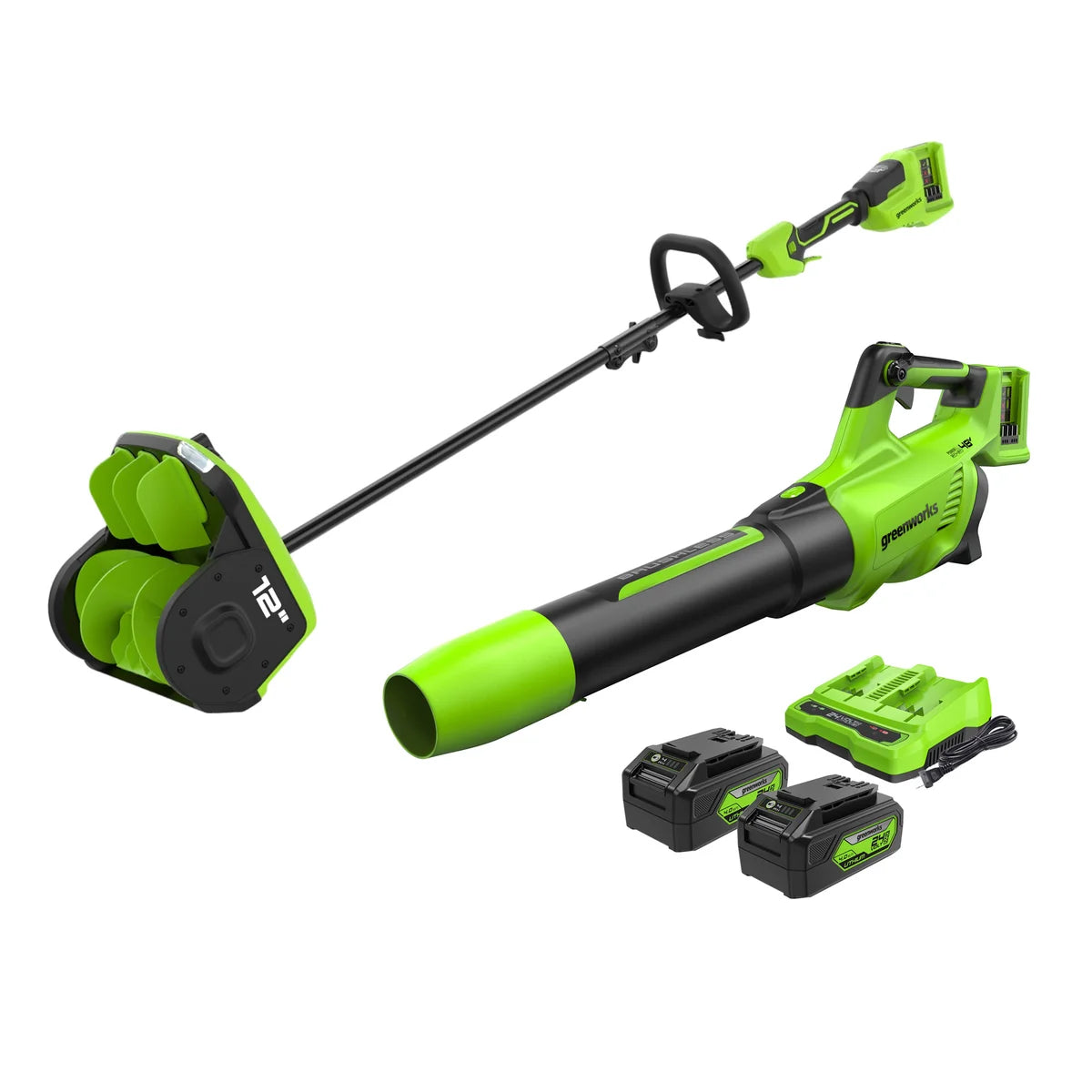 Greenworks 2X24V (48V) Brushless 12” Snow Shovel & 585CFM Axial Blower Combo Kit