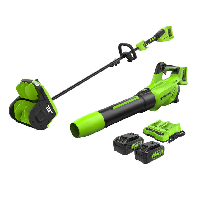 Greenworks 2X24V (48V) Brushless 12” Snow Shovel & 585CFM Axial Blower Combo Kit