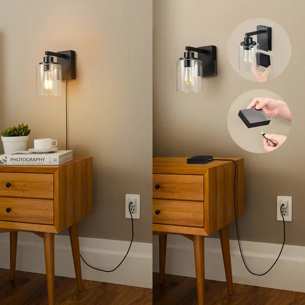 Globe Electric Rechargeable Glass Wall Sconce, 2-pack