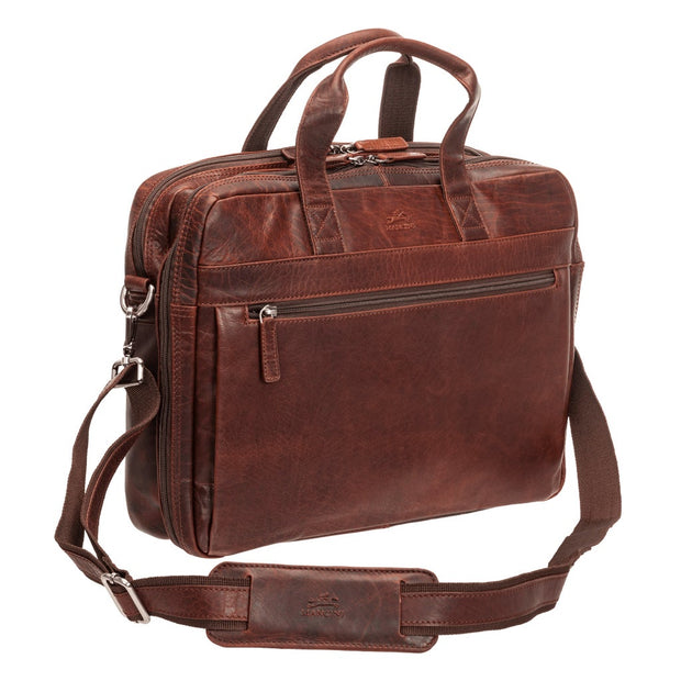 Mancini Leather 15.6 in. Laptop Briefcase - Brown