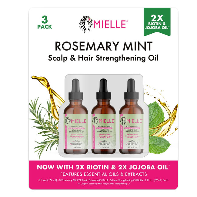 Mielle Rosemary Mint Scalp & Hair Strengthening Oil, 3 x 59 mL