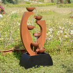 Outdoor Metal Cups Fountain with Rusty Top and Black Basin
