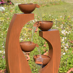 Outdoor Metal Cups Fountain with Rusty Top and Black Basin