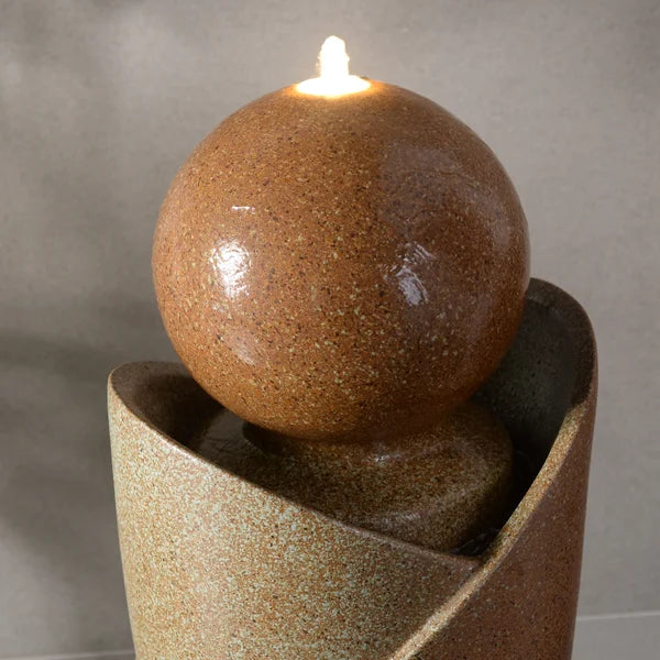 Ceramic Fountain with Lights, Brown Elegance