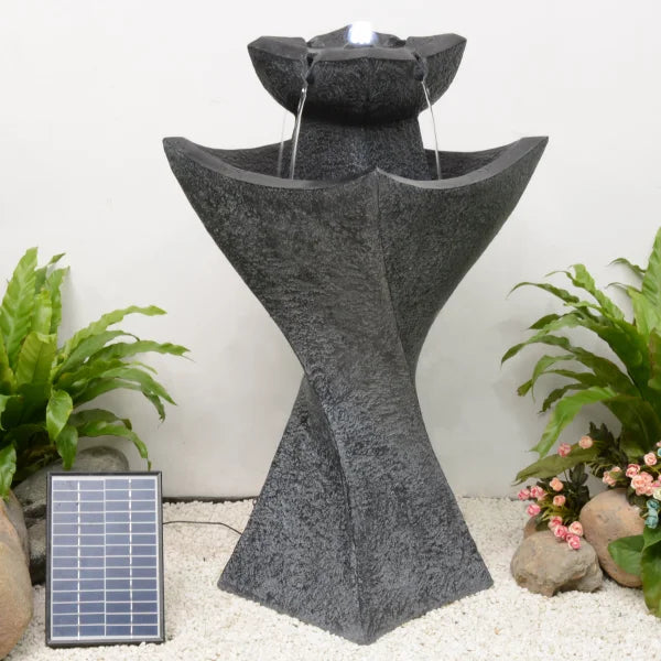 Solar Powered Contemporary Pedestal Fountain with White LED