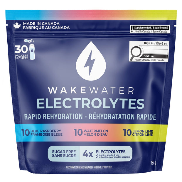 WakeWater Electrolytes Rapid Rehydration Variety Pack, 30 x 6 g