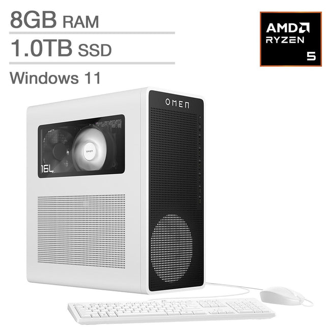 HP OMEN 16L Gaming Desktop, AMD Ryzen 5 8400F - 16GB RAM, 1TB SSD, 8GB NVIDIA GeForce RTX 5060
