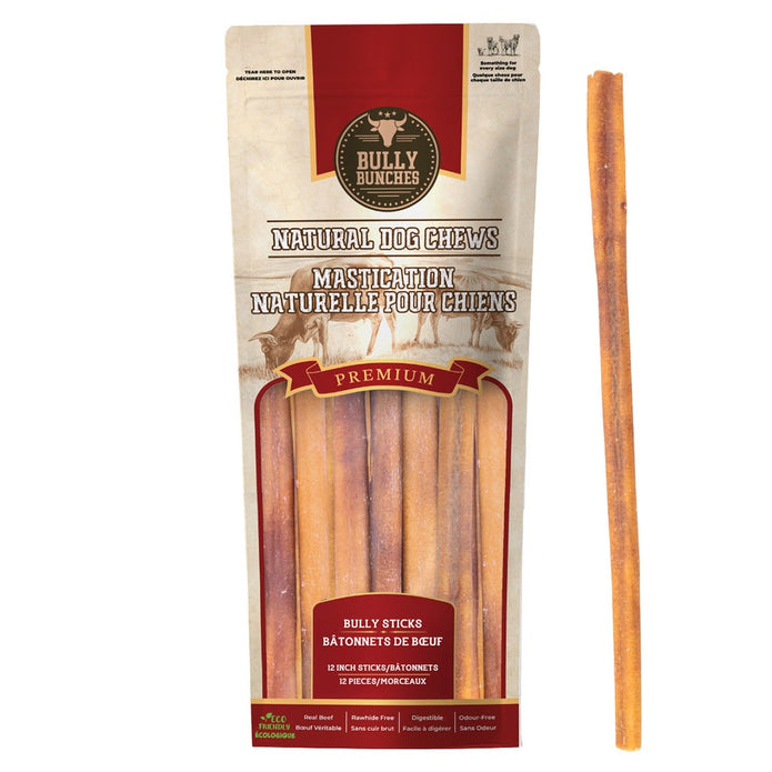Bully Bunches Premium 12 in. Standard Odour-Free Bully Stick, 12-pack