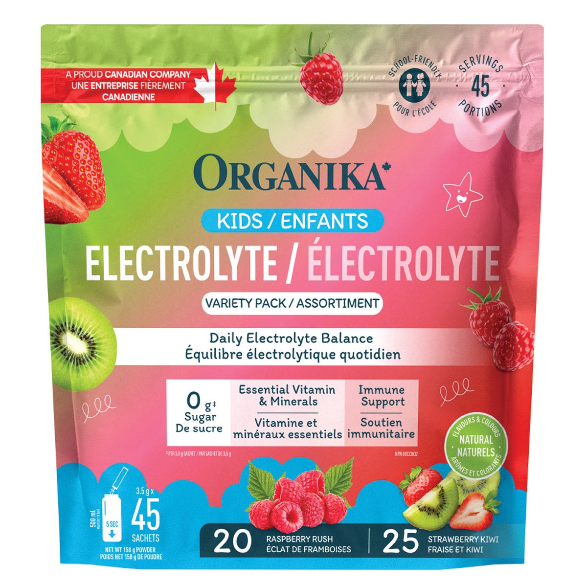 Organika Kids Electrolytes Variety Pack, 45 x 3.5 g