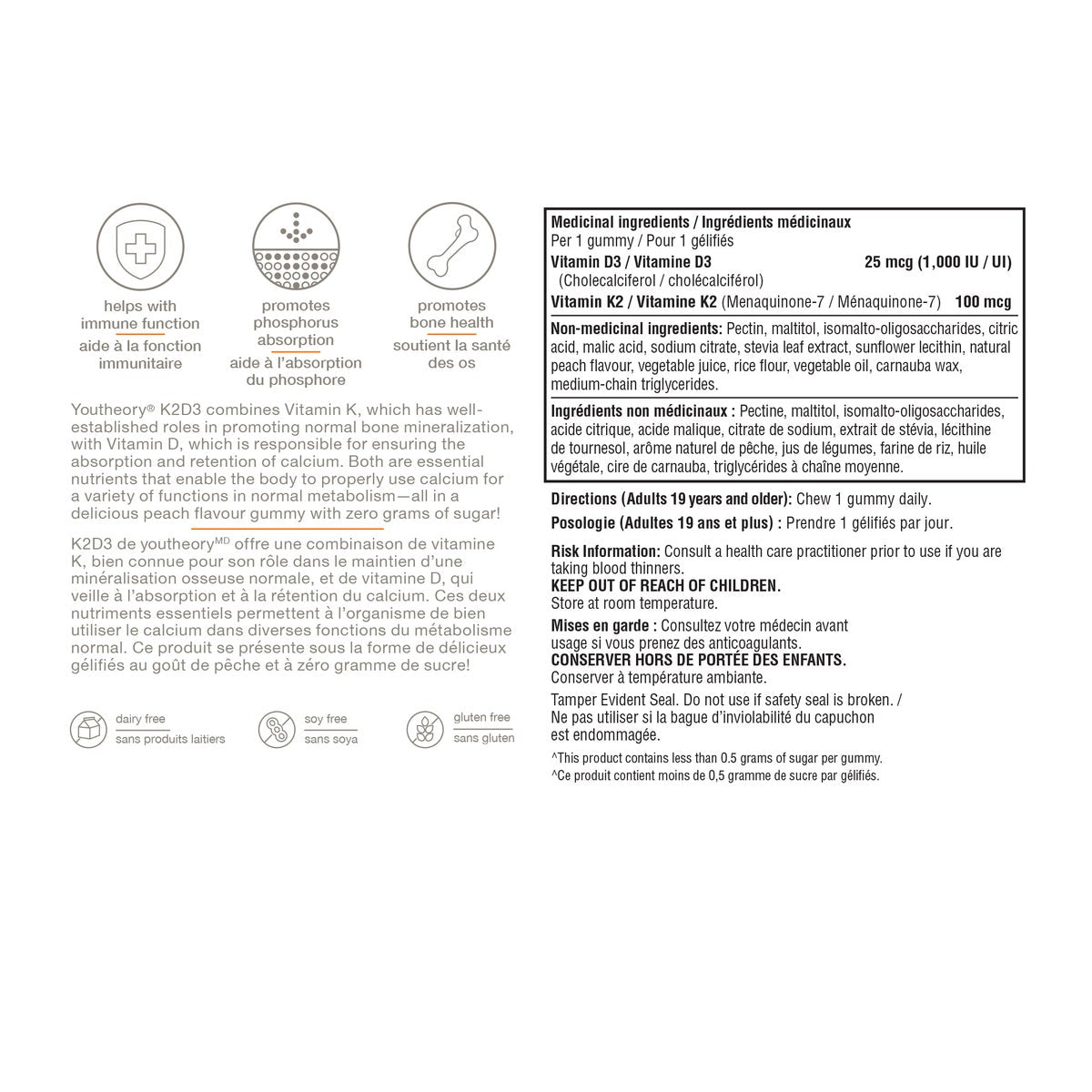 Youtheory K2D3 Zero Sugar Gummies - 120 Gummies