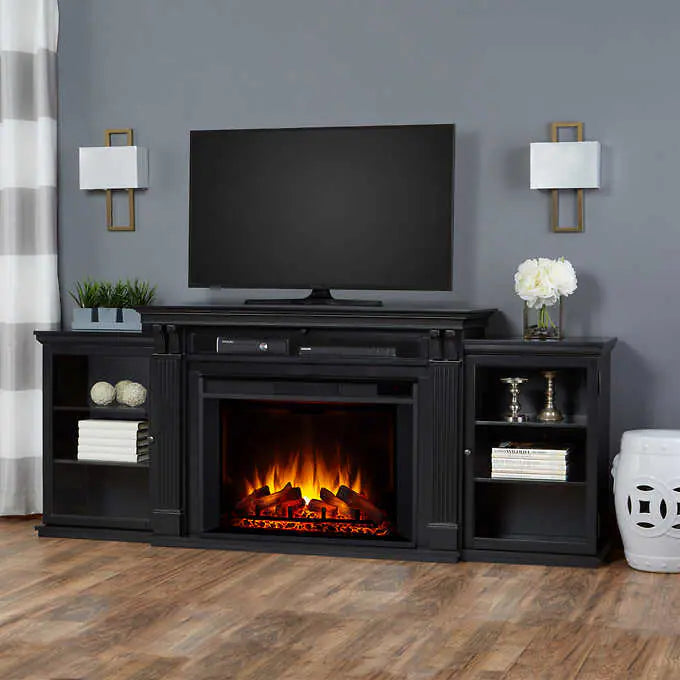 Real Flame Tracey Grand 84 in. Black Media Console Fireplace