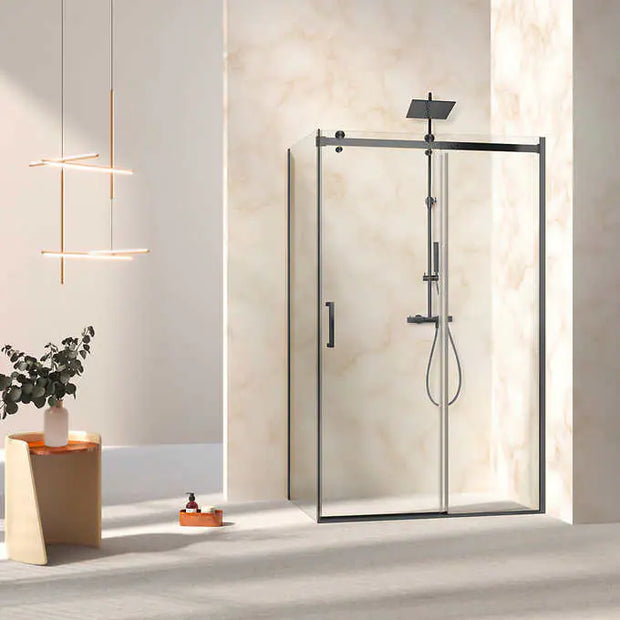 Jade Sierra Frameless Rectangle Sliding Shower Enclosure, Black