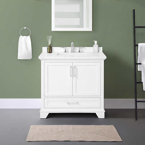 OVE Decors Hamburg 36 in. Vanity in White with Engineered Stone Top