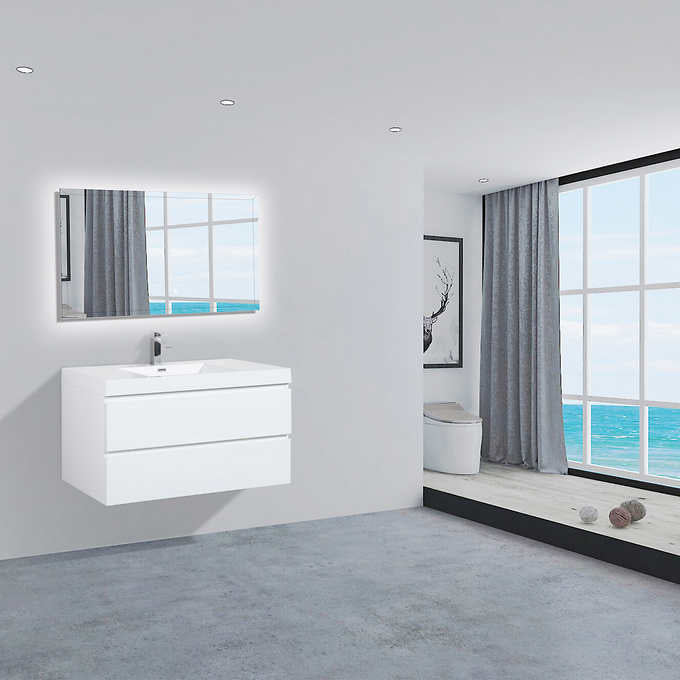 SERA 42 in. Glossy White CAPRI Vanity with Glossy White Polymarble Countertop