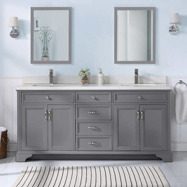 Northridge Home Augusta 72 in. Double Bathroom Vanity with Louvered Reversible Door