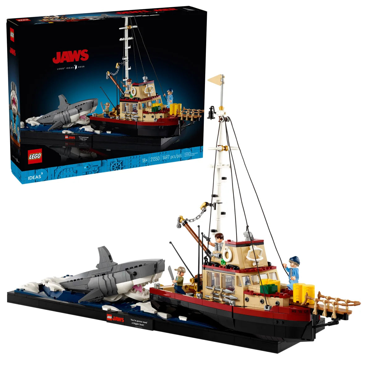 LEGO Ideas Jaws, Shark Toy and Diorama Kit with Bonus LEGO Speed Champions 1970 Ferrari 512 M