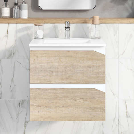 OVE Decors Idris Vanity in Glacier Wood and Glossy White with White Ceramic Top