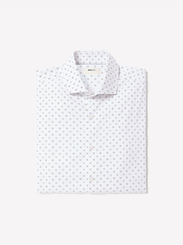 White Tailored-Fit Dress Shirt with Geo Pattern