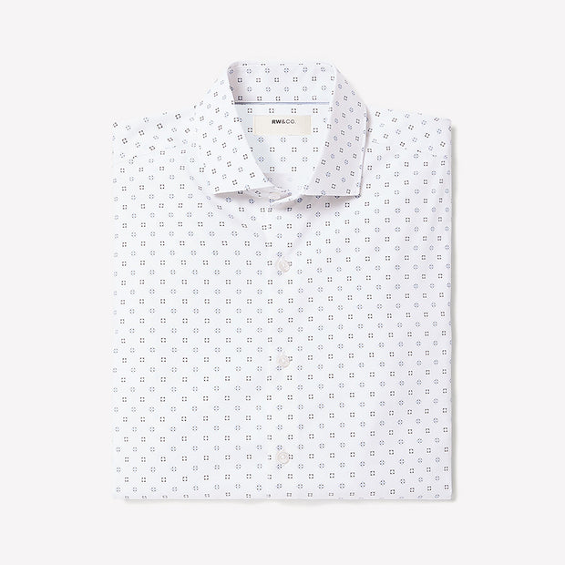 White Tailored-Fit Dress Shirt with Geo Pattern