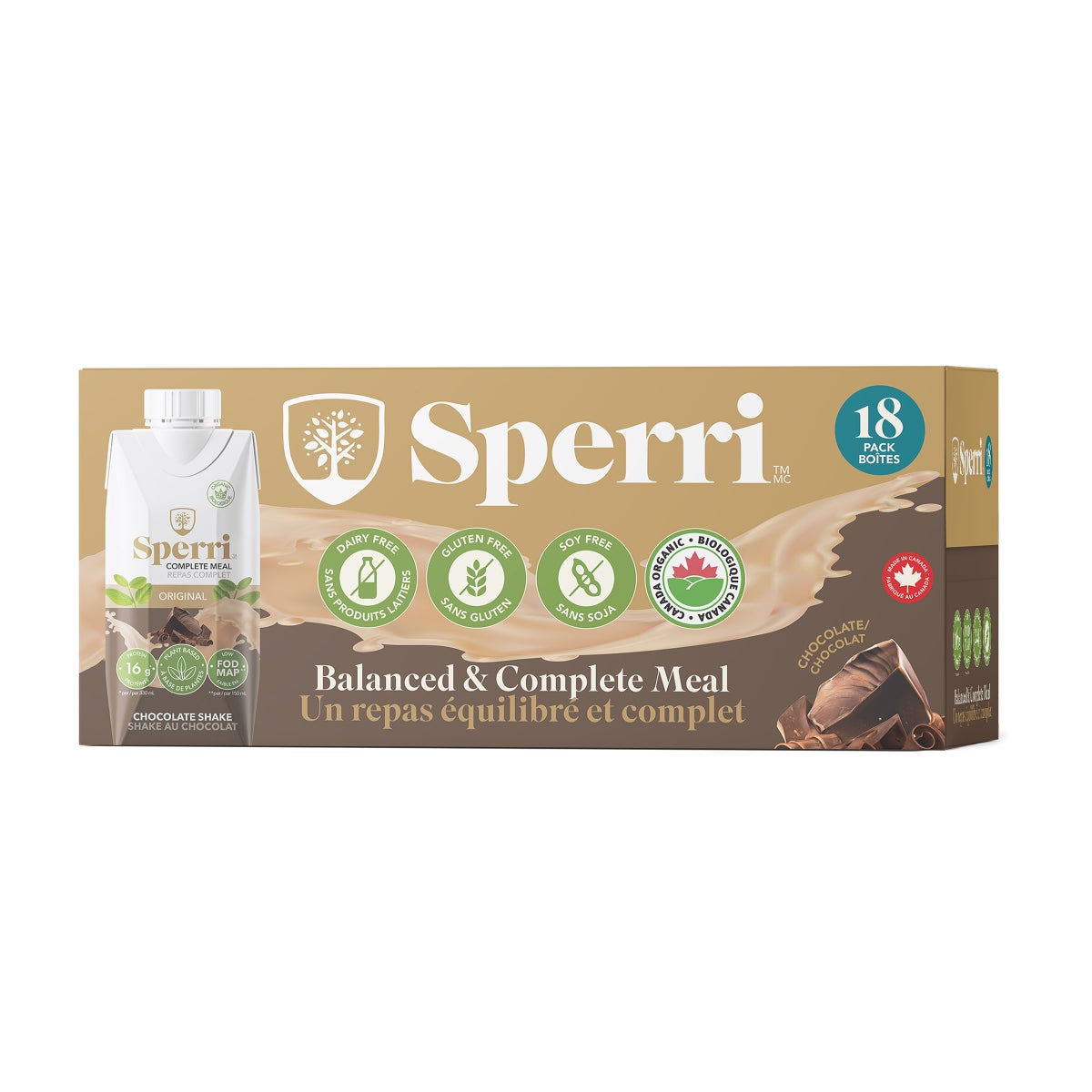 Sperri Plant-based Meal Replacement Protein Shake, Chocolate, 18 x 330 mL