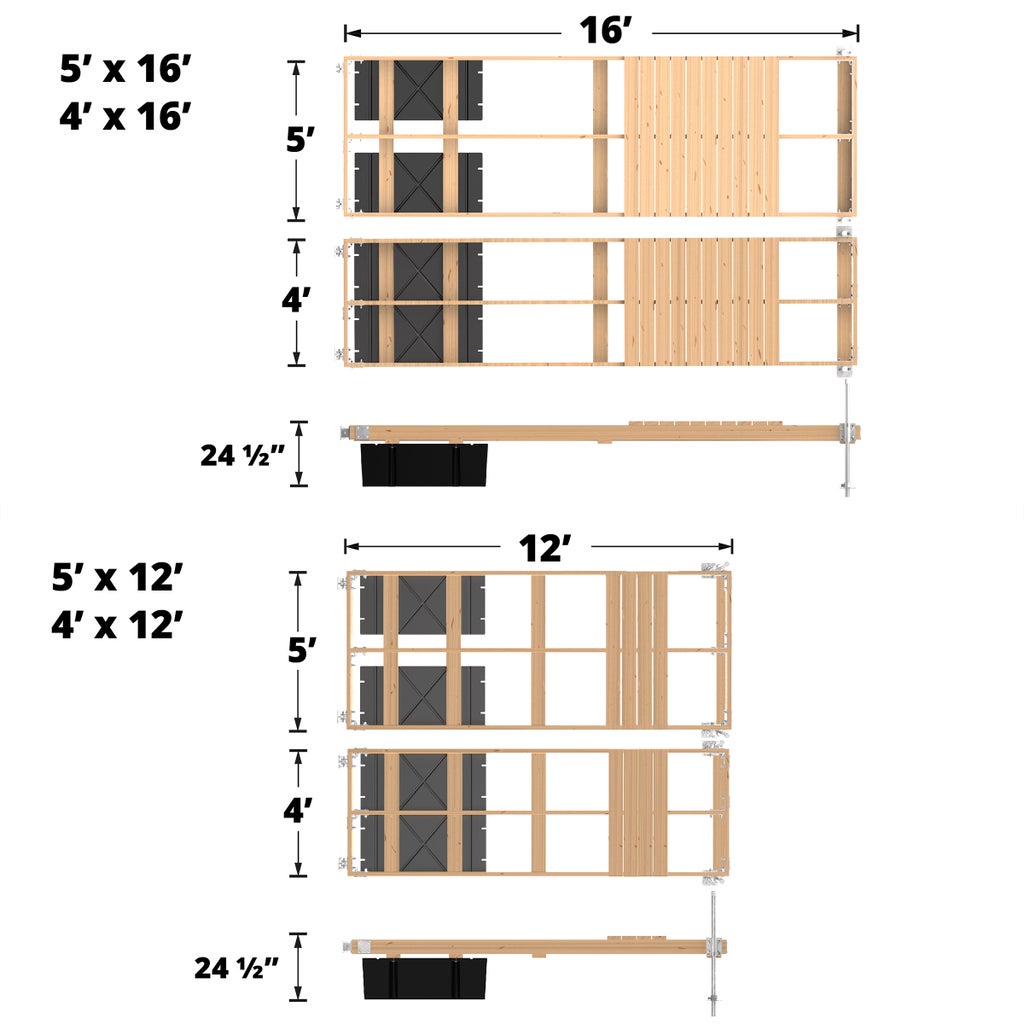 Multinautic Sturdy Dock Hardware Kit and Floats For High Freeboard Semi-Floating Wood Dock