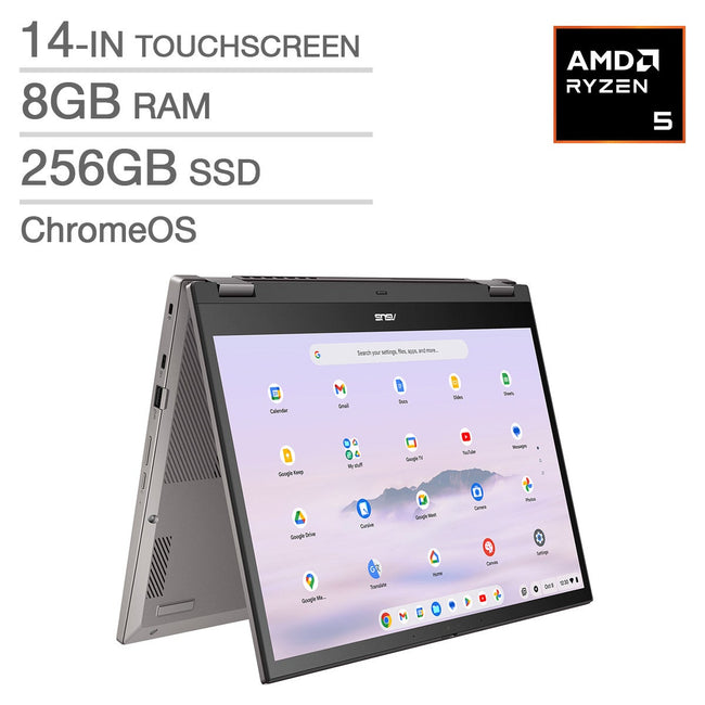 ASUS CM34 Flip 14-in 2-in-1 Touchscreen Chromebook, AMD Ryzen 5 7520C – 8GB RAM, 256GB SSD
