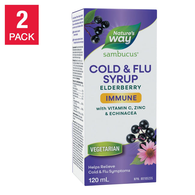 Sambucus Elderberry Cold and Flu Syrup, 2 Bottles of 120 mL