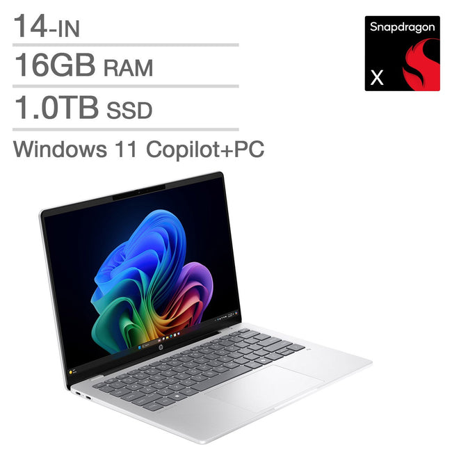 HP OmniBook 5 Copilot+ PC 14-in Laptop, Qualcomm Snapdragon X X1-26-100 – 16GB RAM, 1TB SSD, Qualcomm Adreno