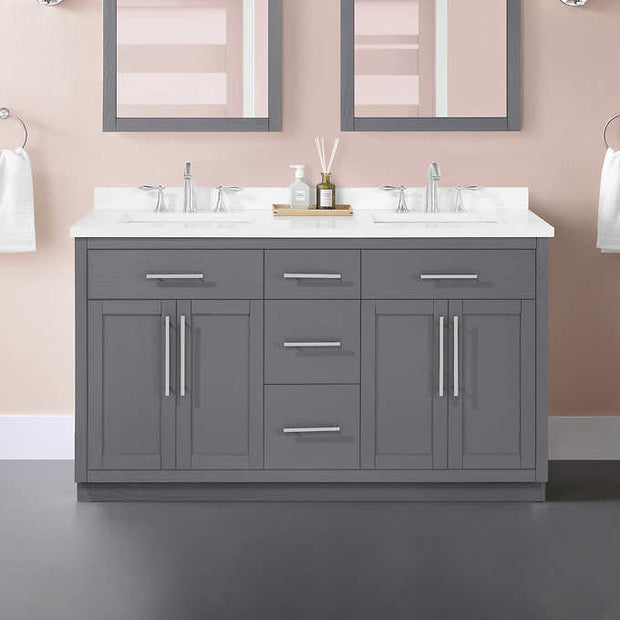 OVE Decors Kaya Vanity in Dark Charcoal with Engineered Stone Top