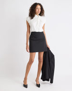 Extended-Sleeve Top with Crossover Draped Mock Neckline
