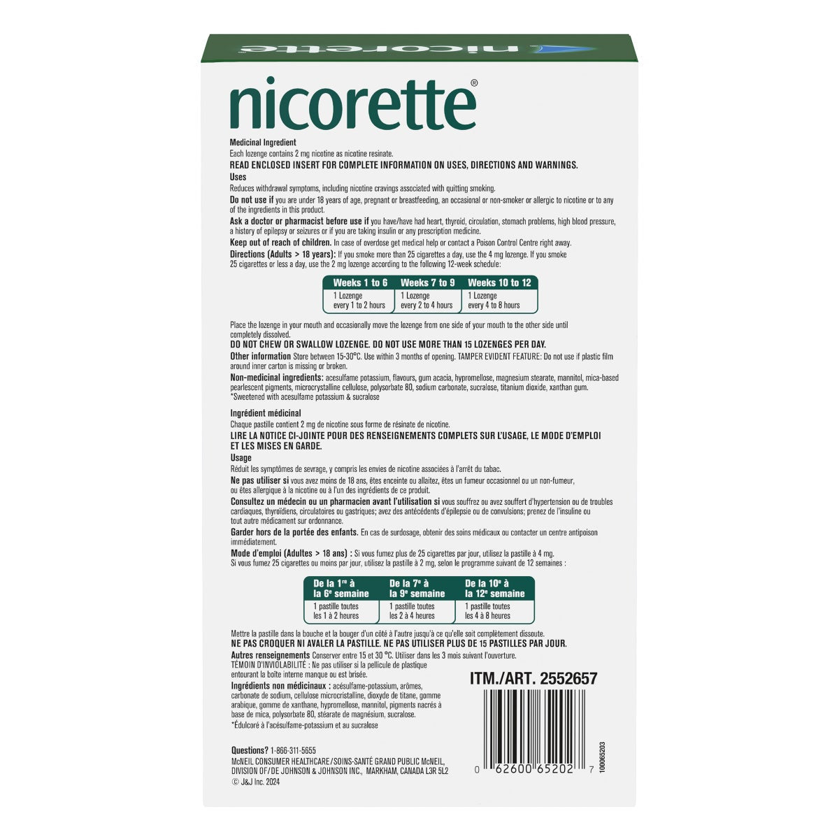 NICORETTE Nicotine Lozenges, Mint, 2mg, 240-count