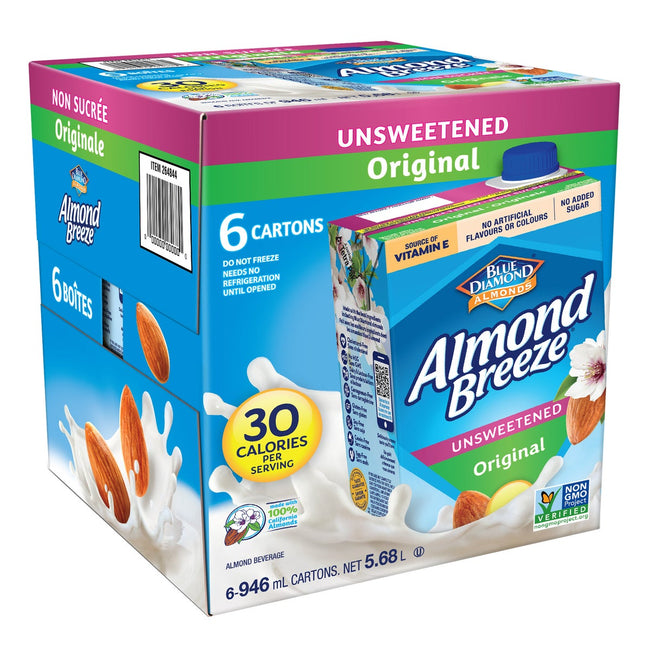 Almond Breeze Unsweetened Original Almond Milk, 946 mL, 6-pack