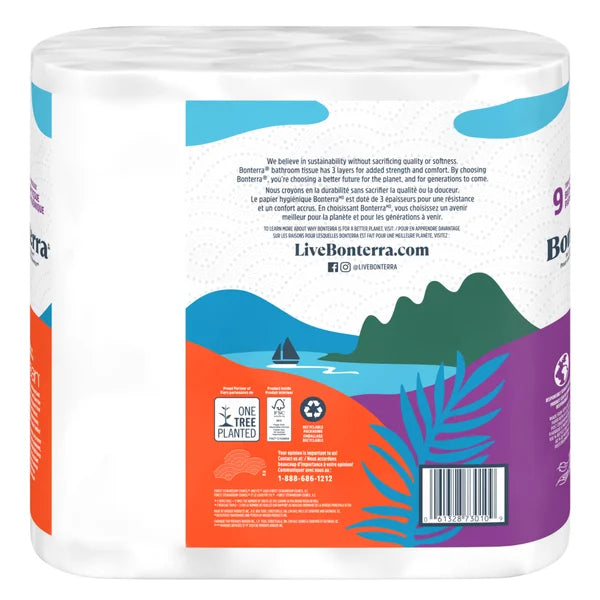 Bonterra Bathroom Tissue 3 ply, 45 Rolls x 198 Sheets