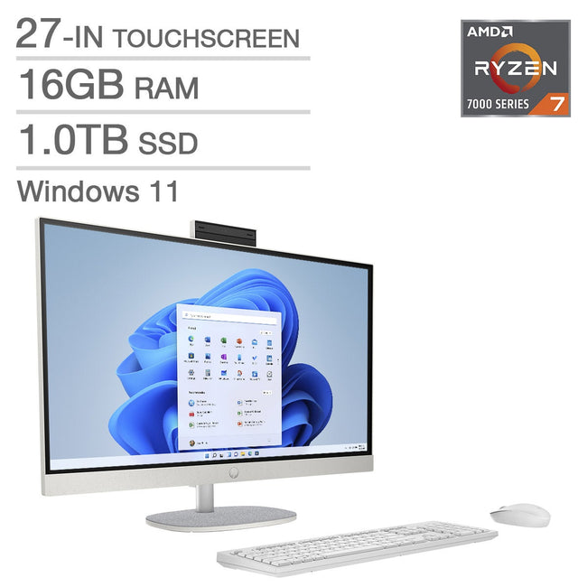 HP 27-in. All-in-One Touchscreen Desktop, AMD Ryzen 7 7730U - 16GB RAM, 1TB SSD