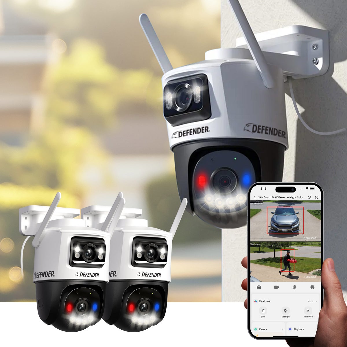 Defender 2K+AI Colour MAX Night Vision Dual Lens PTZ Plug-in Wi-Fi Camera, 2 pack