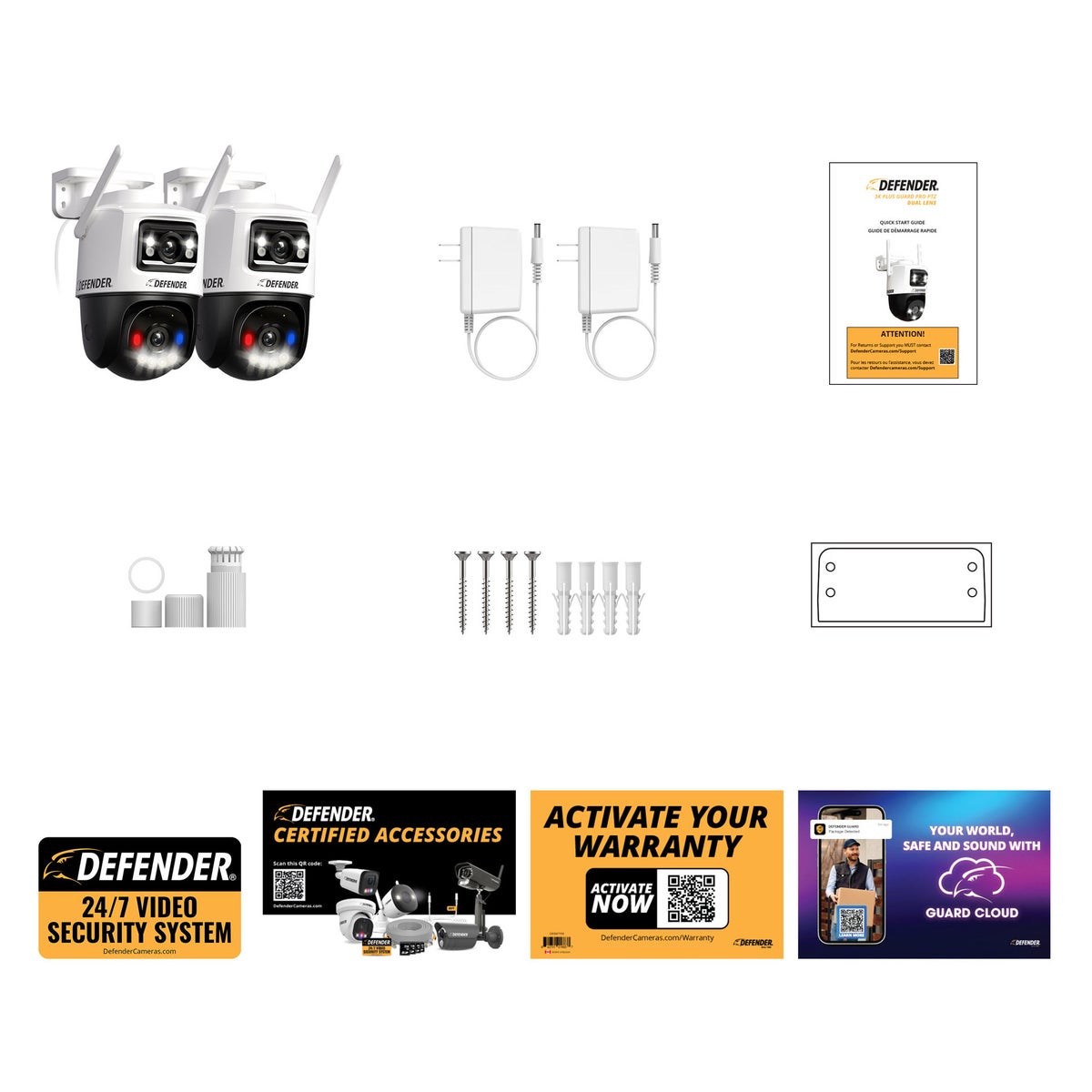 Defender 2K+AI Colour MAX Night Vision Dual Lens PTZ Plug-in Wi-Fi Camera, 2 pack