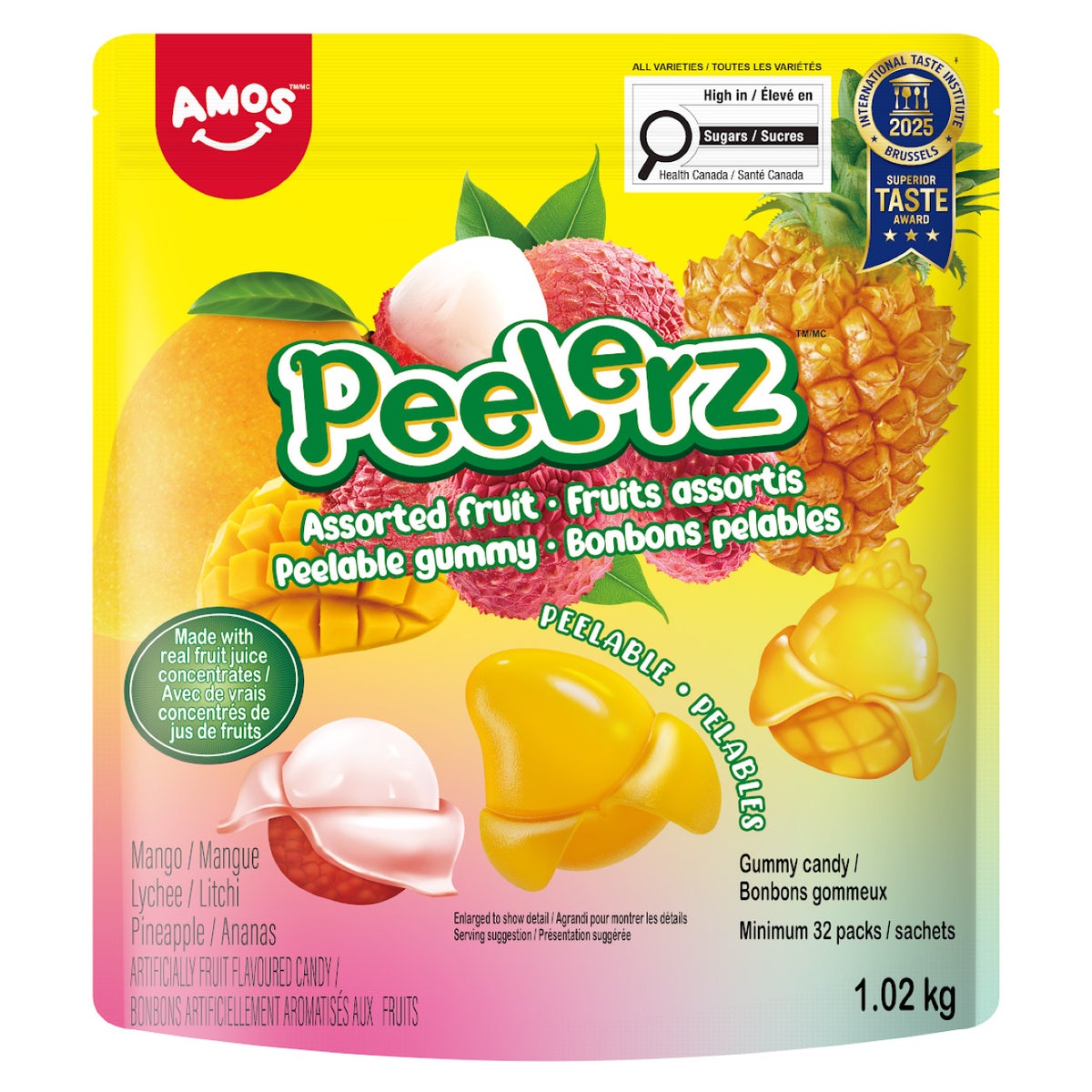 Amos Peelerz Assorted Fruit Peelable Gummy Candy, 1.02 kg