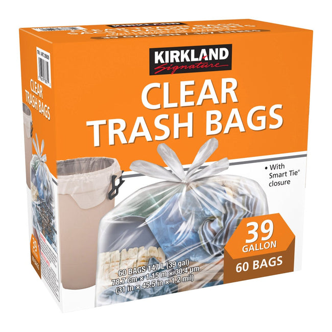 Kirkland Signature Clear Trash Bags, 60-count